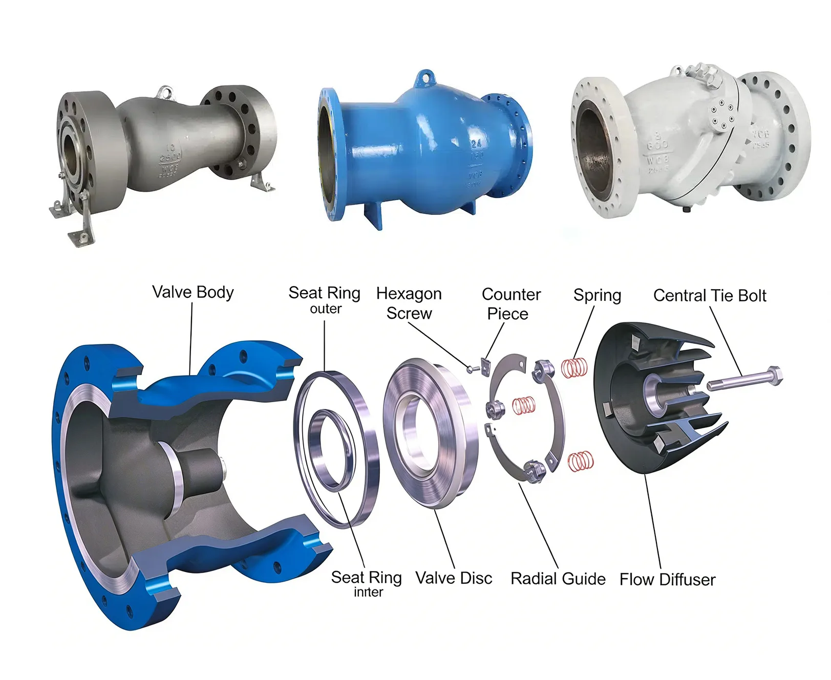 Axial flow check valve
